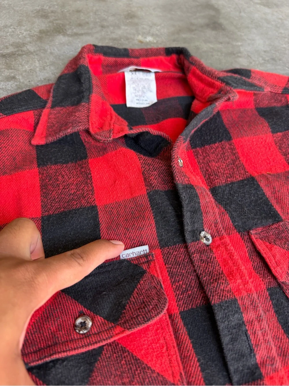 Vintage Carhartt Flannel Shirt Men's M Red Plaid Heavyweight Cotton USA Made